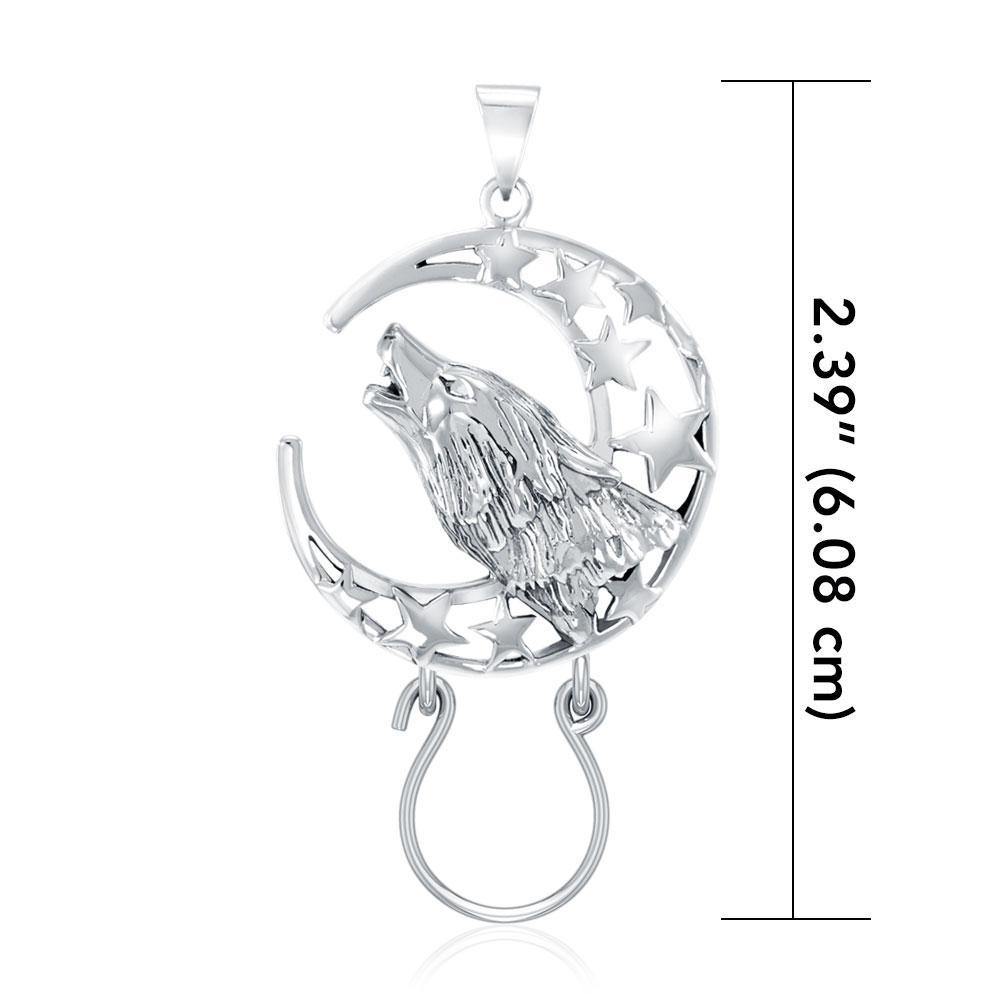 Baying Wolf and Moon Silver Charm Holder Pendant TPD5083 Pendant