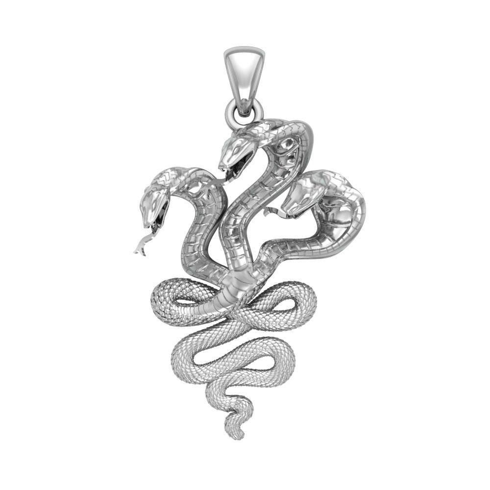 Fierce and Ferocious Sterling Silver Three Headed Cobra Pendant TPD5092 Pendant