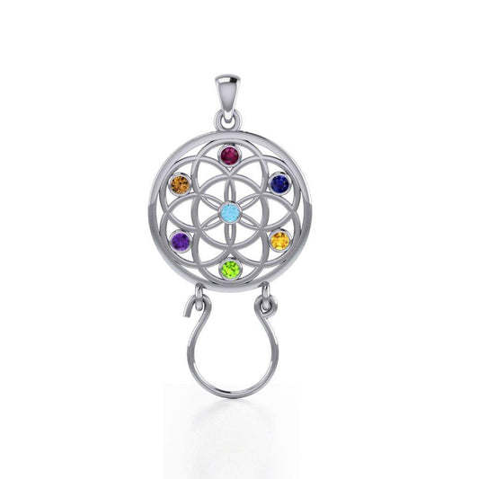 Flower of Life Silver Charm Holder Pendant with Chakra Gemstone TPD5096 Pendant