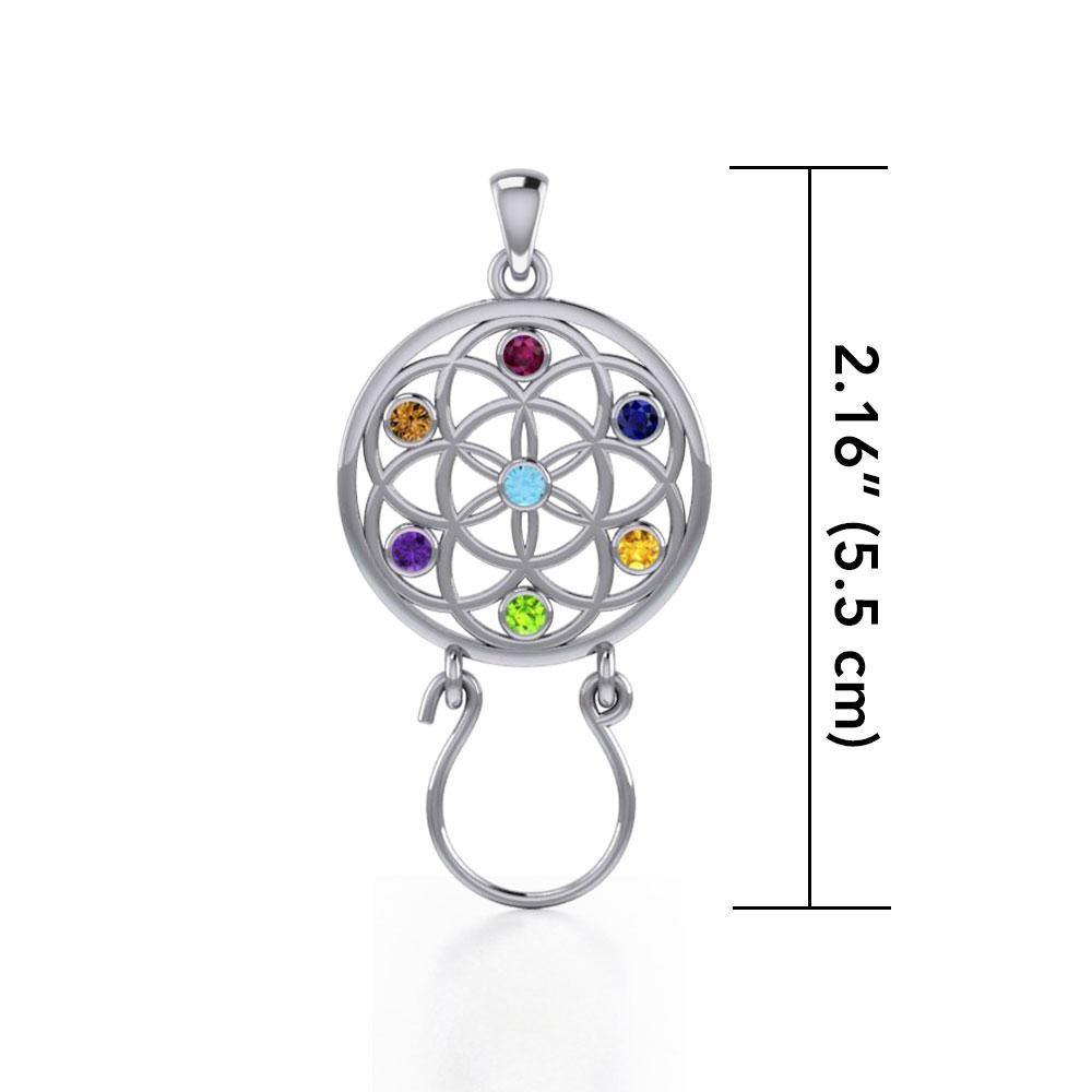 Flower of Life Silver Charm Holder Pendant with Chakra Gemstone TPD5096 Pendant