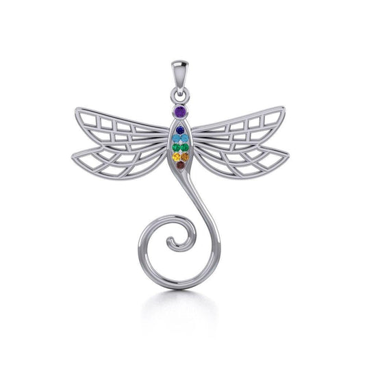 Dragonfly Silver Charm Holder Pendant with Chakra Gemstone TPD5097 Pendant