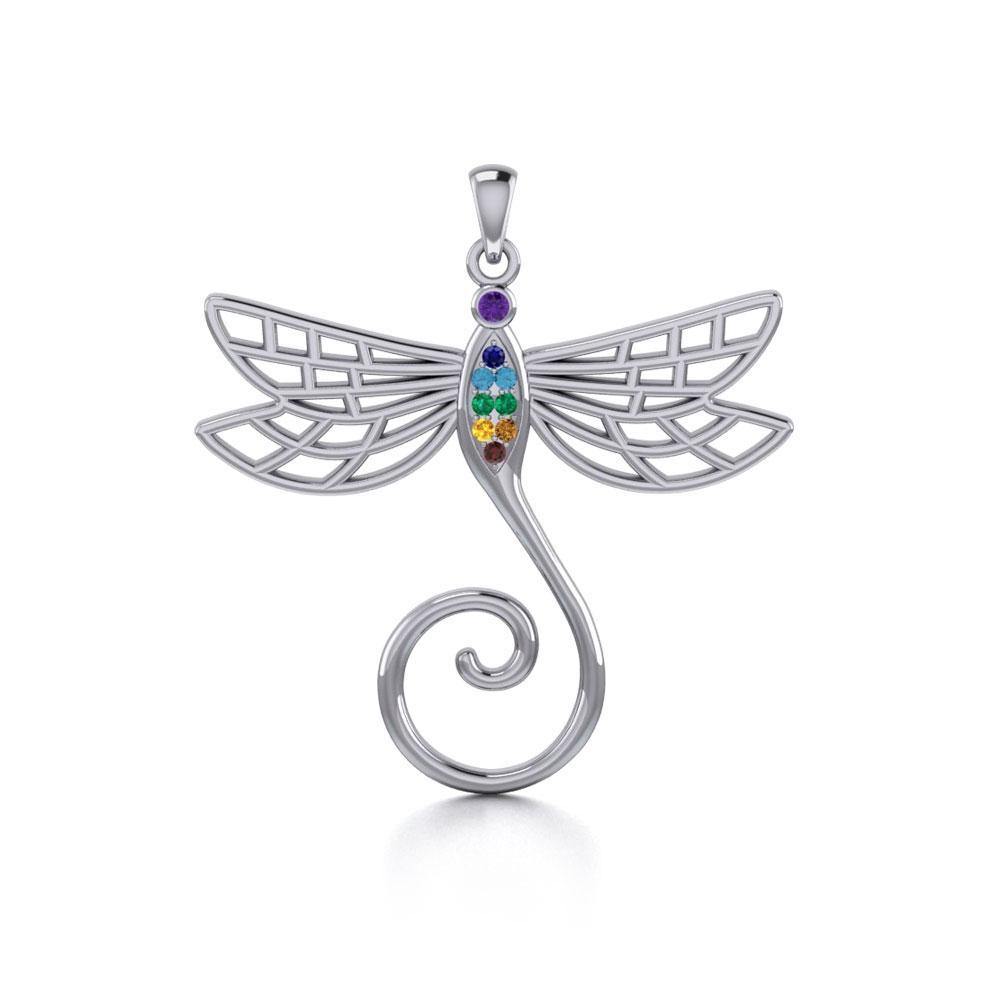 Dragonfly Silver Charm Holder Pendant with Chakra Gemstone TPD5097 Pendant