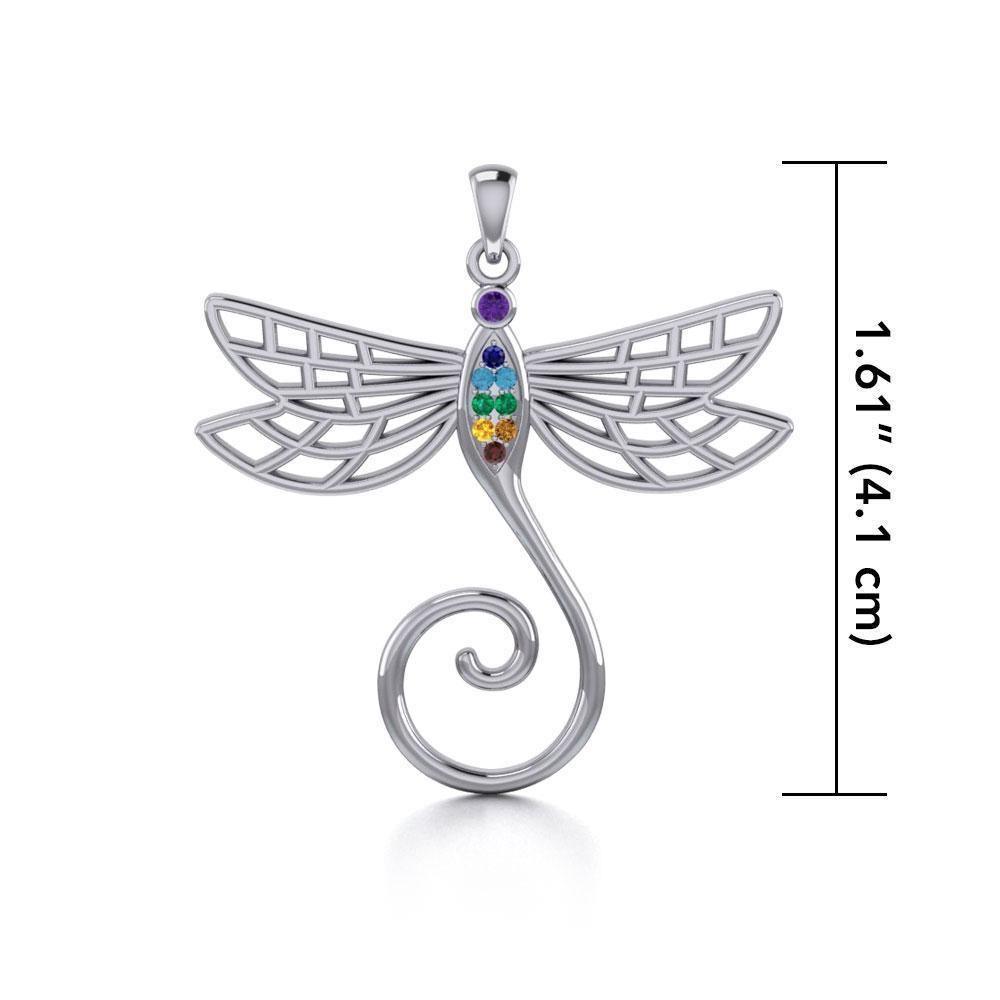 Dragonfly Silver Charm Holder Pendant with Chakra Gemstone TPD5097 Pendant