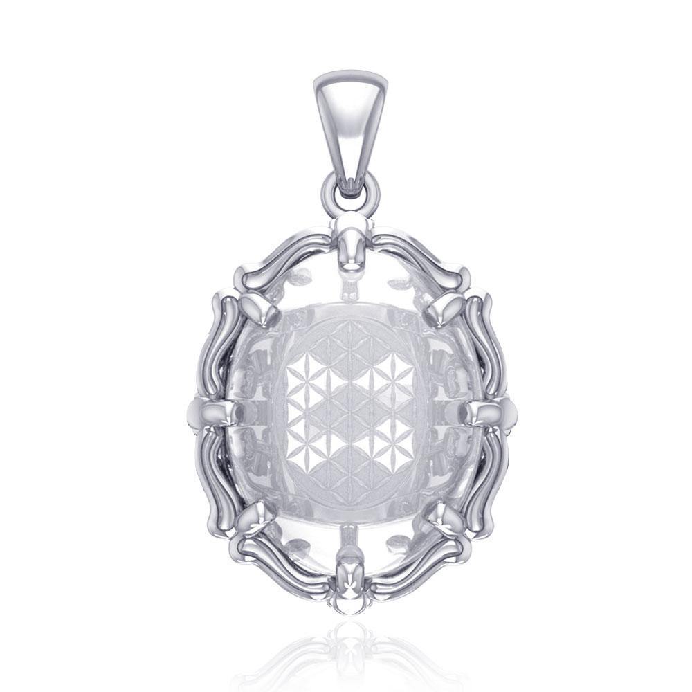 Flower of Life Sterling Silver Pendant with Genuine White Quartz TPD5116 Pendant