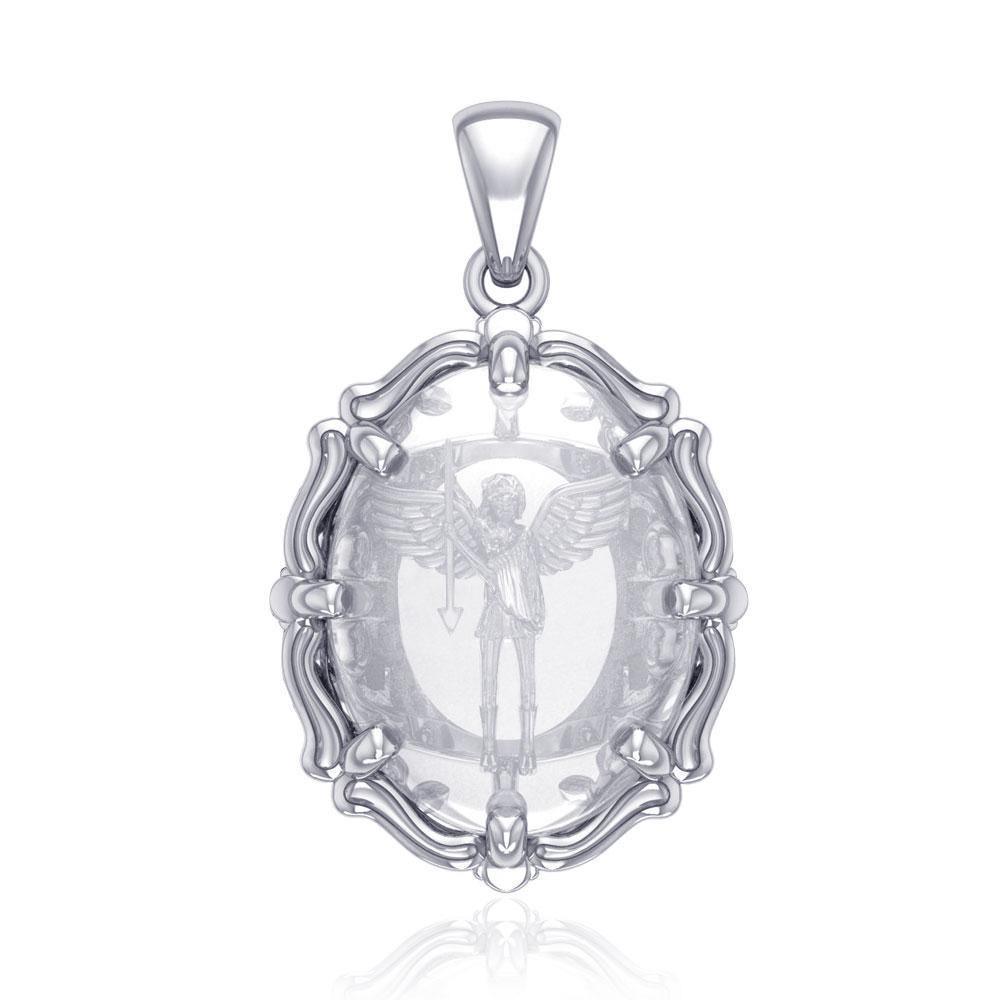 Michael Archangel Sterling Silver Pendant with Genuine White Quartz TPD5121 Pendant