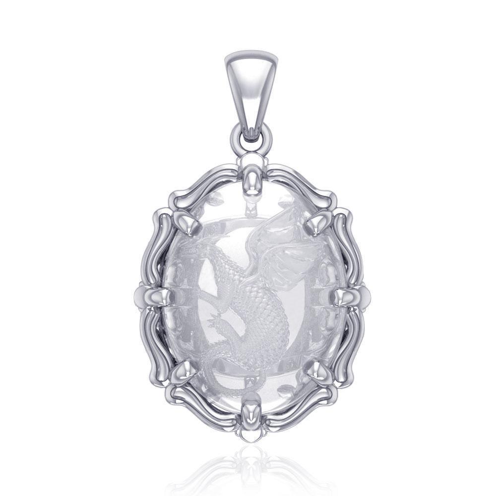 Beyond the dragons fierce presence -  Sterling Silver Pendant with Genuine White Quartz TPD5122 Pendant