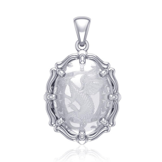 Beyond the dragons fierce presence -  Sterling Silver Pendant with Genuine White Quartz TPD5122 Pendant