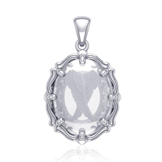 Angel Wings Sterling Silver Pendant with Genuine White Quartz TPD5125 Pendant