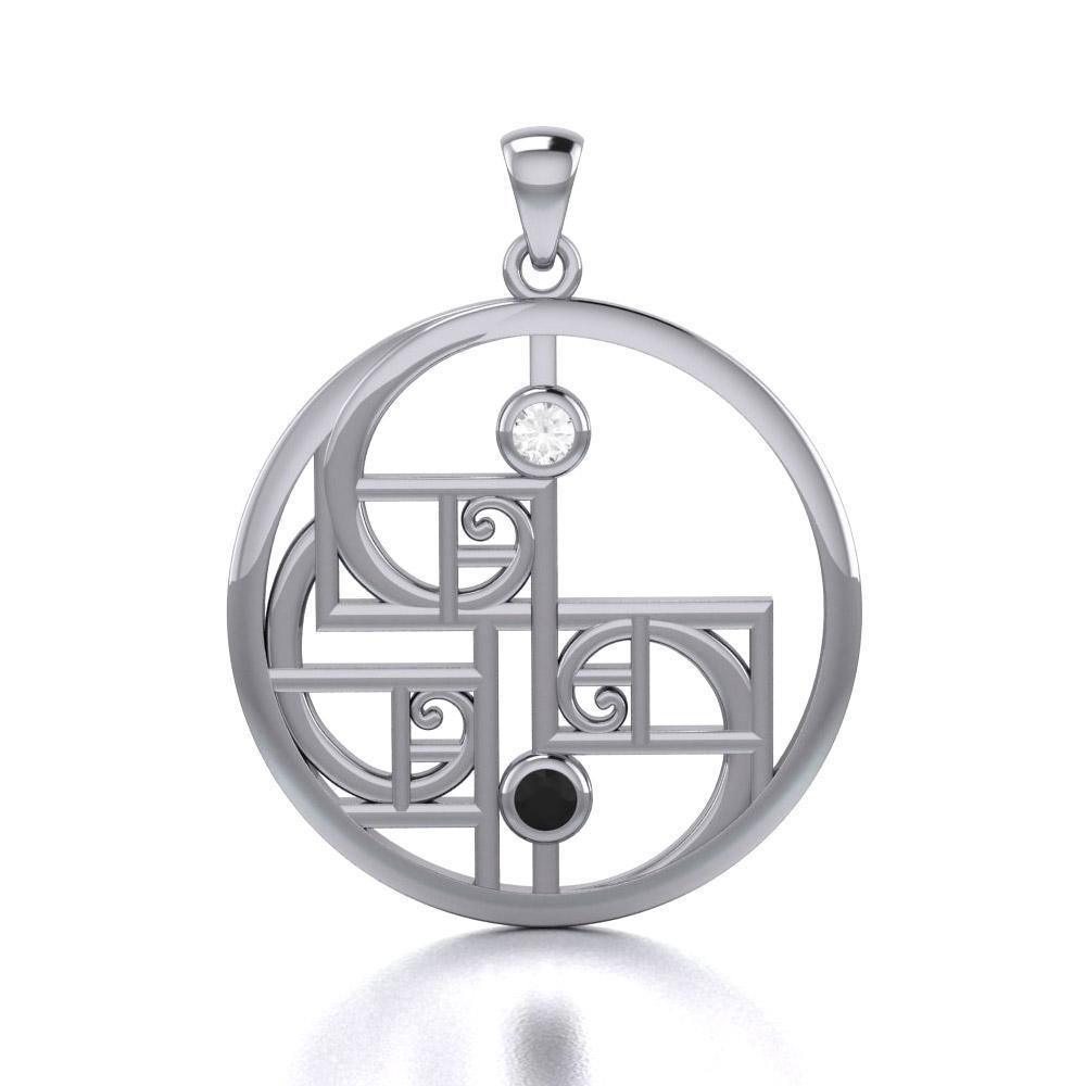 Yin Yang Golden Spiral Silver Pendant with Gemstone TPD5135 Pendant