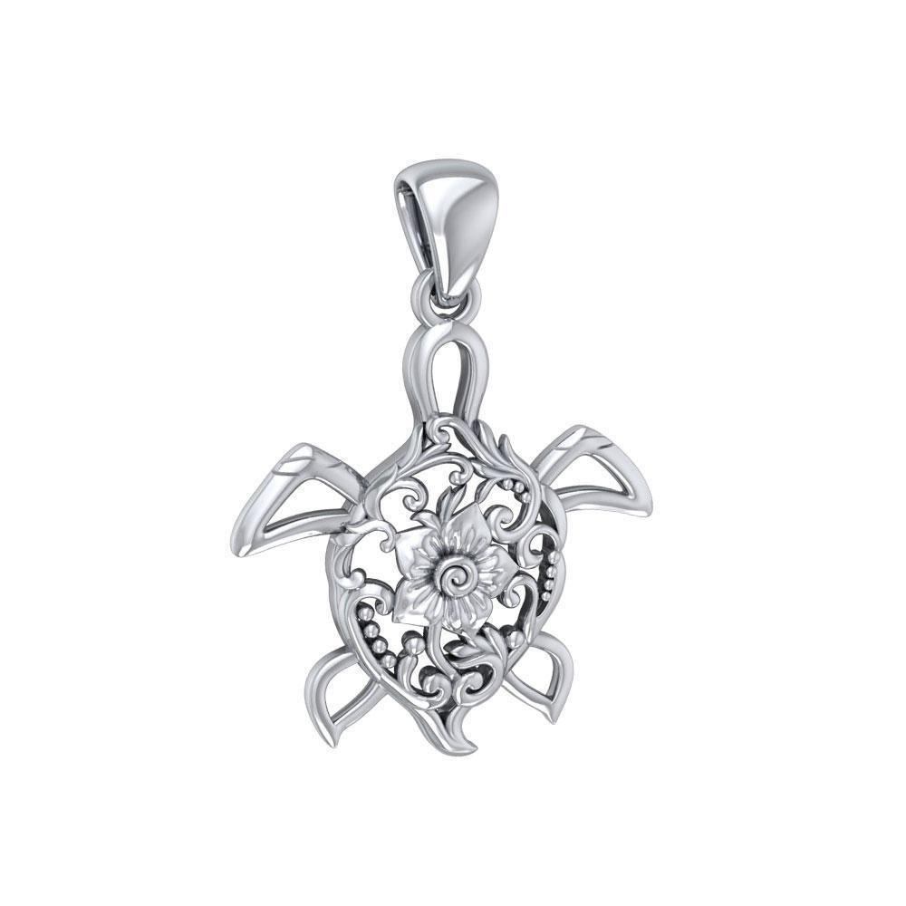 The elegant charm of the ocean ~ Sterling Silver Sea Turtle Filigree Pendant Jewelry TPD5138 Pendant