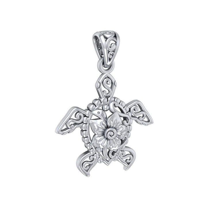 One meaningful step at a time ~ Sterling Silver Sea Turtle Filigree Pendant Jewelry TPD5139 Pendant
