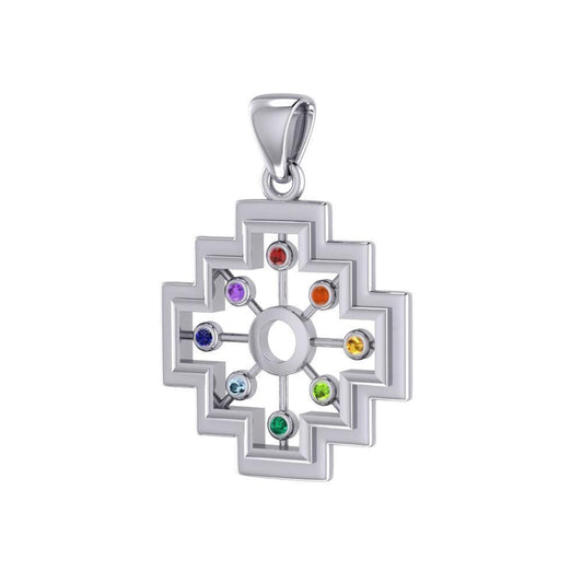 A symbol of the old cultures ~ Sterling Silver Inka Cross Pendant with Chakra Gemstone TPD5140 Pendant