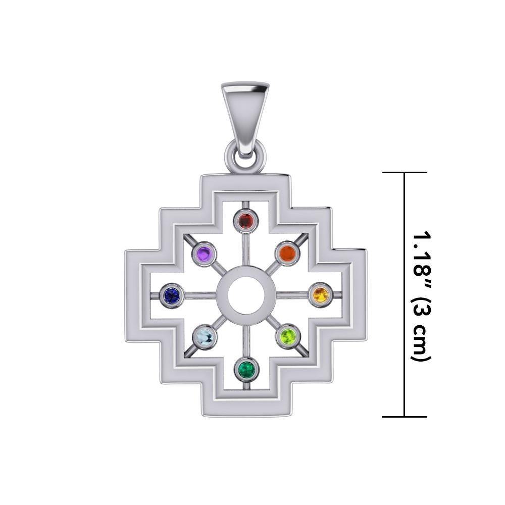 A symbol of the old cultures ~ Sterling Silver Inka Cross Pendant with Chakra Gemstone TPD5140 Pendant