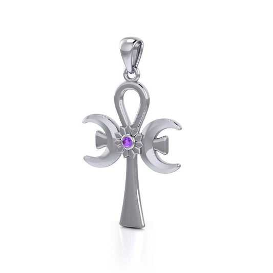 The cross of life ~ Sterling Silver Triple Goddess Ankh Pendant with Gemstone TPD5141 Pendant