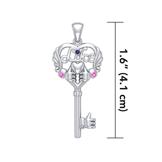 Sterling Silver Like Icon Key Heart Pendant with Gemstones TPD5142 Pendant