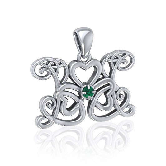 Celtic Butterfly Shamrock Clover Silver Gemstone Pendant TPD5159 Pendant