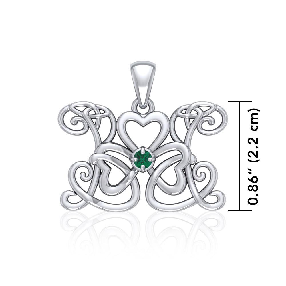 Celtic Butterfly Shamrock Clover Silver Gemstone Pendant TPD5159 Pendant
