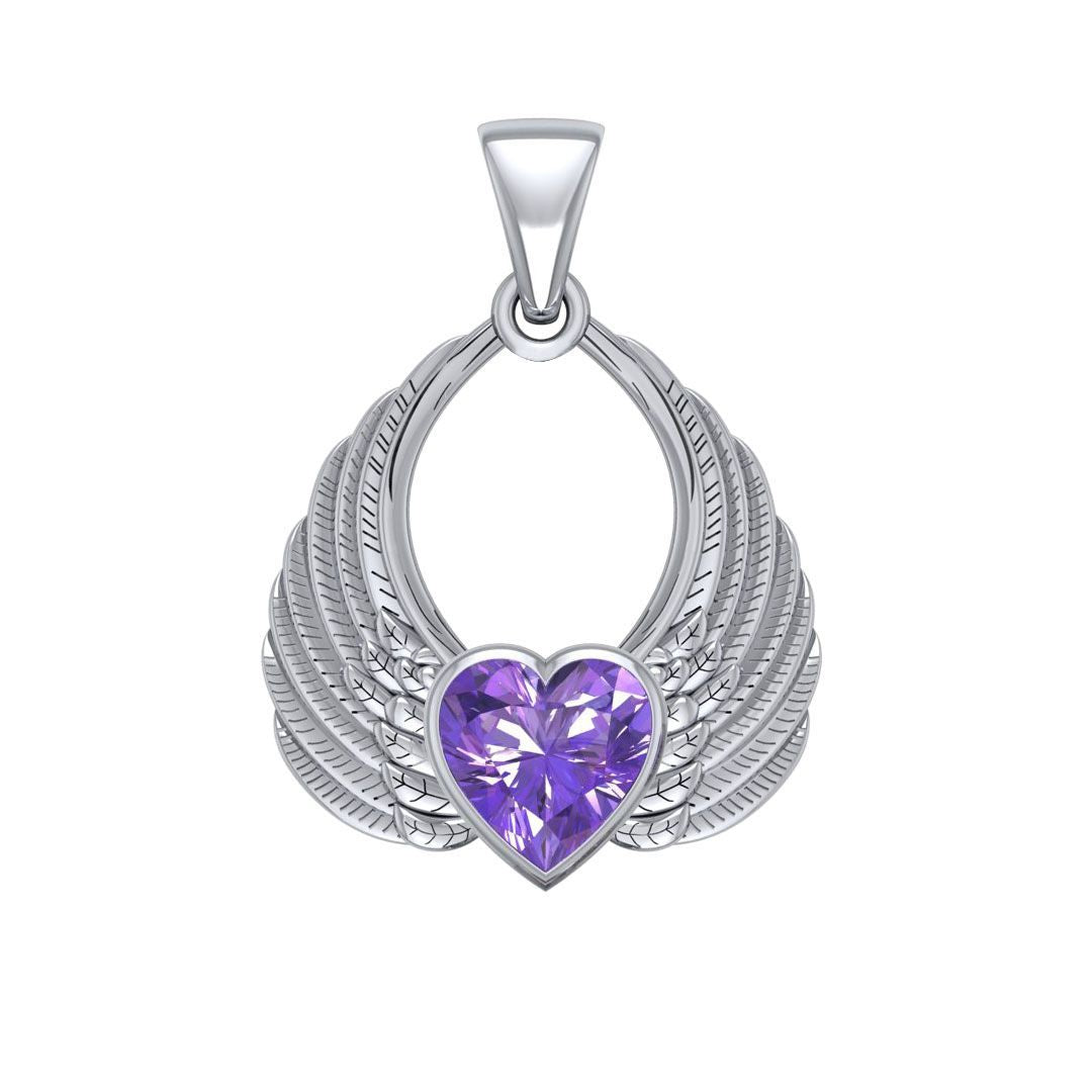 Gemstone Heart Angel Wings Silver Pendant TPD5169 Pendant