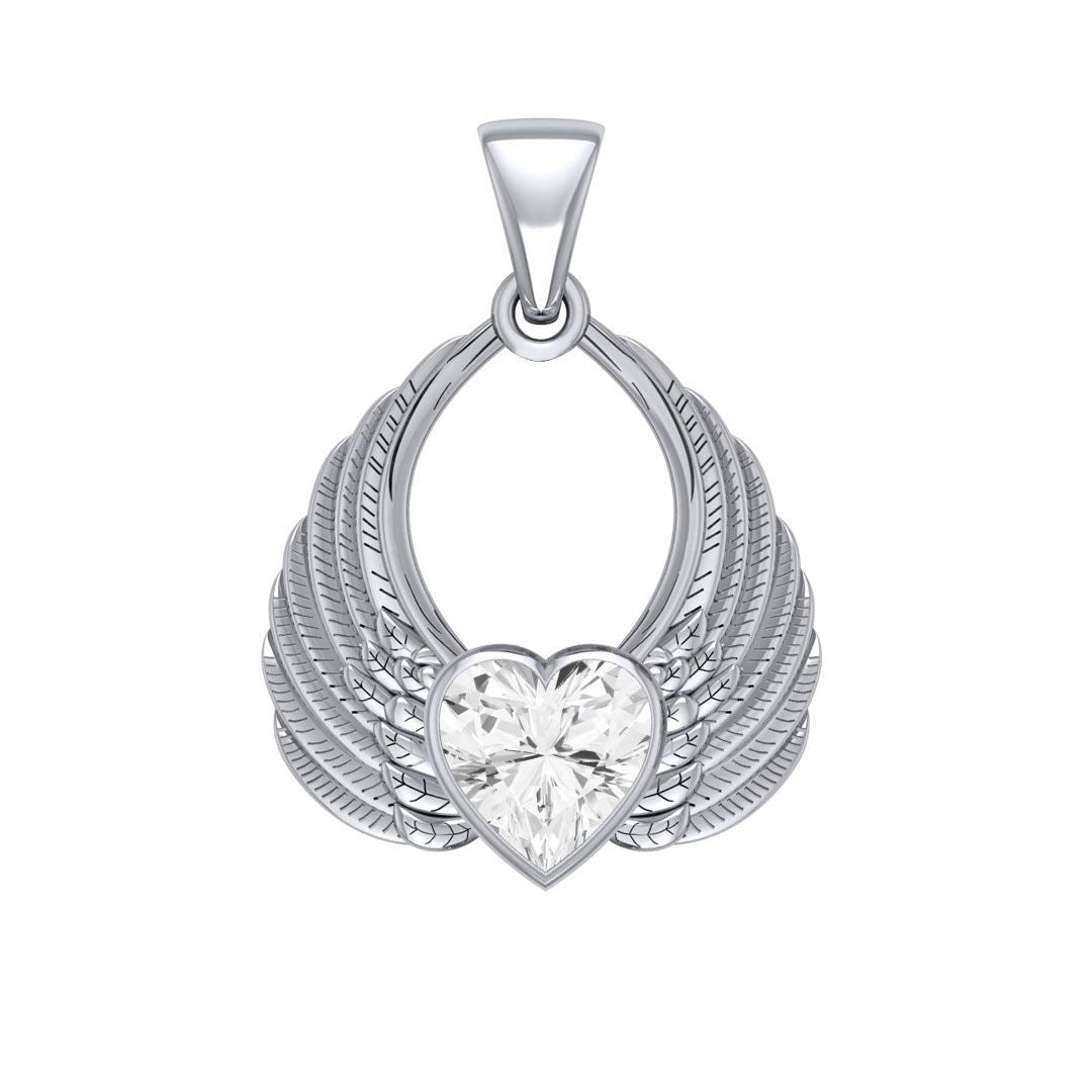 Gemstone Heart Angel Wings Silver Pendant TPD5169 Pendant