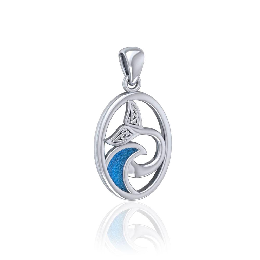 Sterling Silver Oval Celtic Whale Tail Pendant with Enamel Wave TPD5184 Pendant