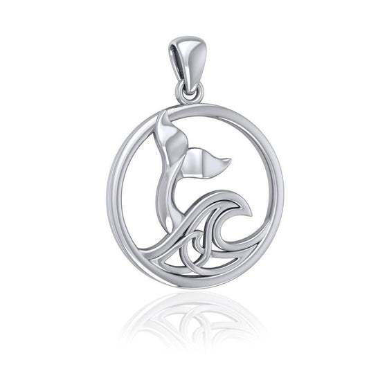 Sterling Silver Round Whale Tail Pendant with Celtic Wave TPD5187 Pendant