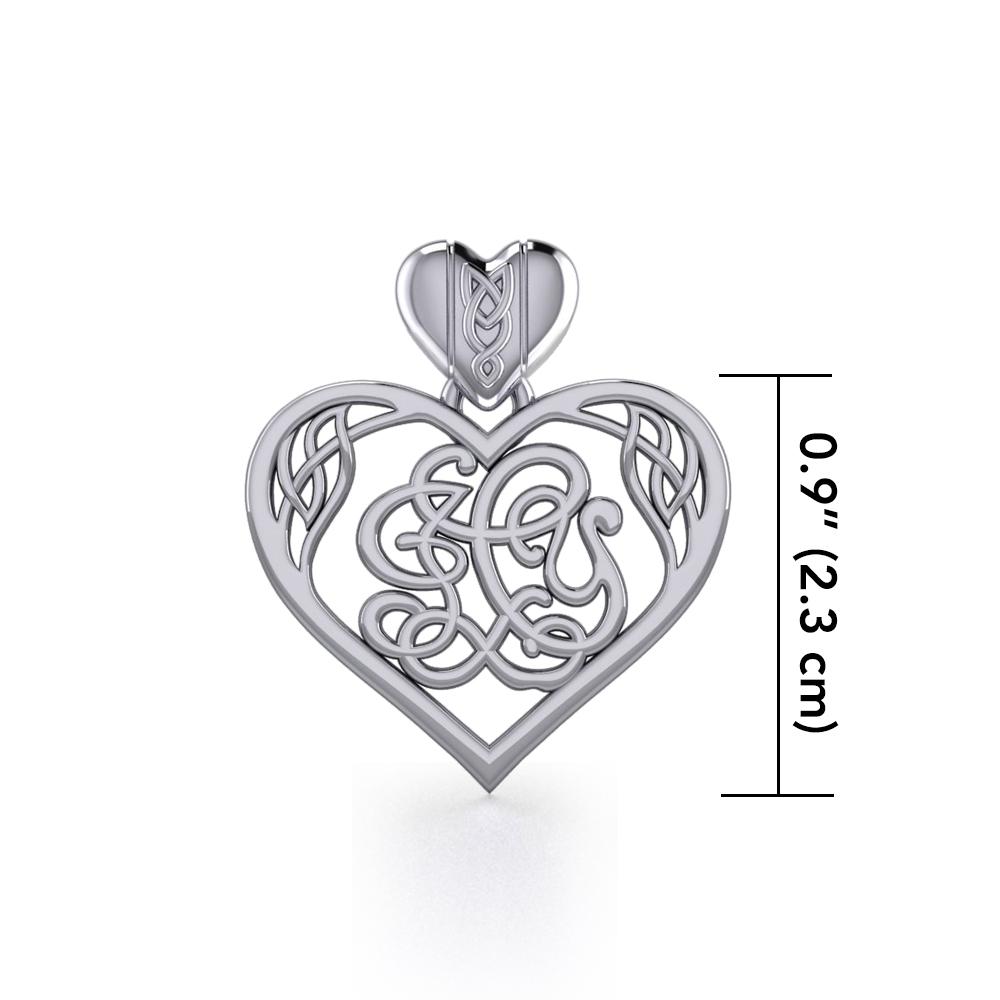 I LOVE YOU Monogramming Celtic Heart Silver Pendant TPD5195 Pendant
