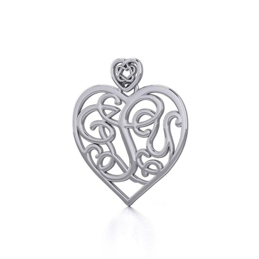 I LOVE YOU Monogramming with Celtic Heart Bail Silver Pendant TPD5196 Pendant