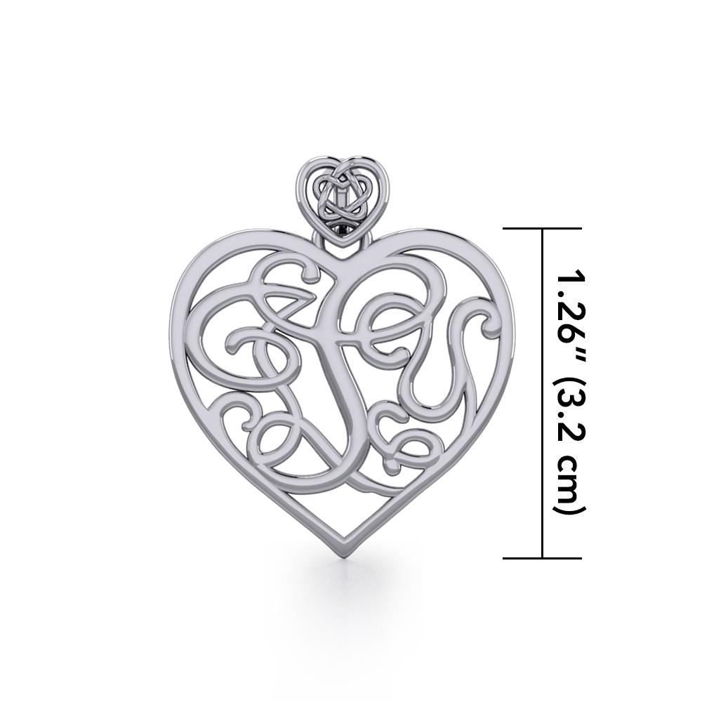 I LOVE YOU Monogramming with Celtic Heart Bail Silver Pendant TPD5196 Pendant