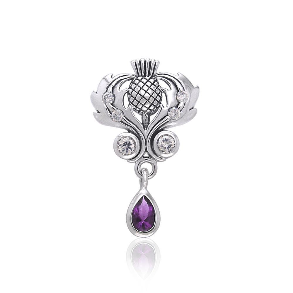 Renowned affirmation of Celtic tradition ~Sterling Silver Jewelry Scottish Thistle Pendant with Gemstone accent TPD687 Pendant