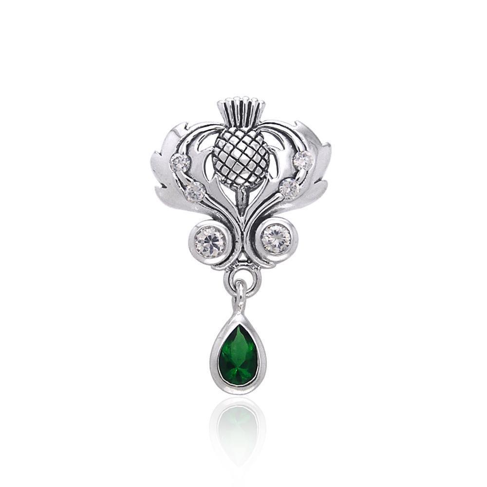 Renowned affirmation of Celtic tradition ~Sterling Silver Jewelry Scottish Thistle Pendant with Gemstone accent TPD687 Pendant