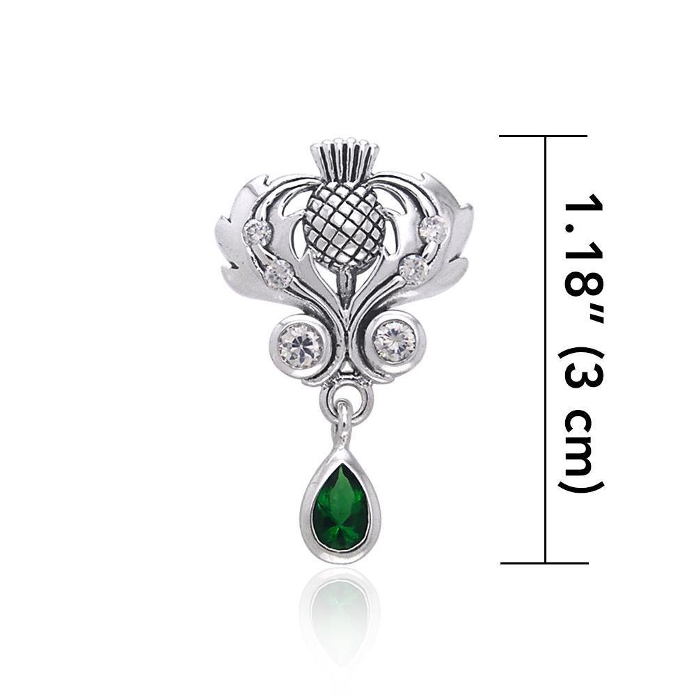 Renowned affirmation of Celtic tradition ~Sterling Silver Jewelry Scottish Thistle Pendant with Gemstone accent TPD687 Pendant