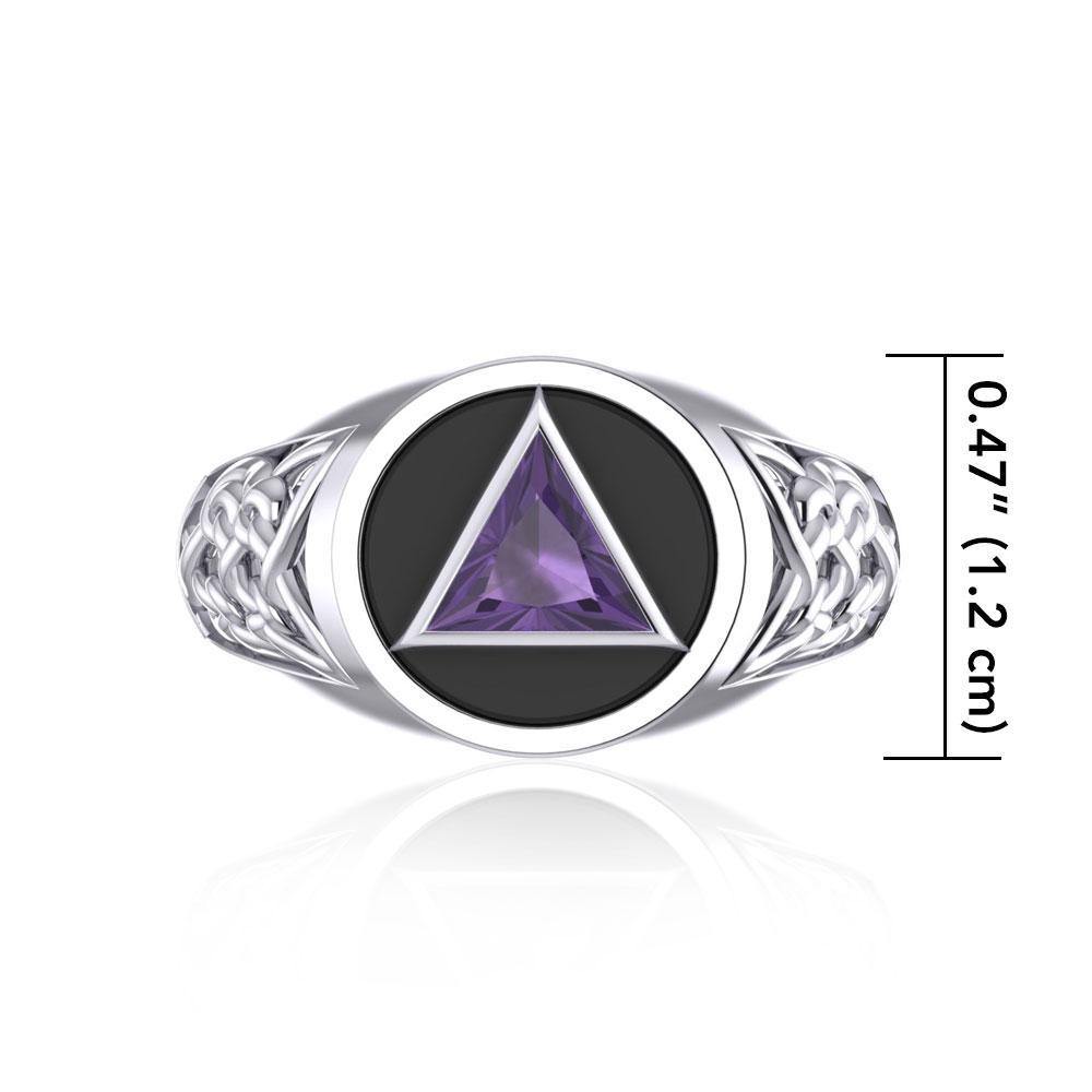 Celtic AA Recovery Symbol Silver Ring with Gemstone TR1020 Ring