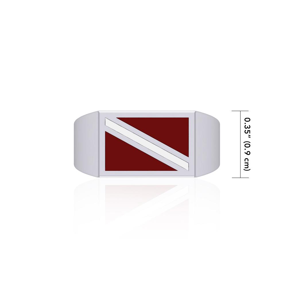 Red and White Dive Flag Silver Ring TR1796 Ring