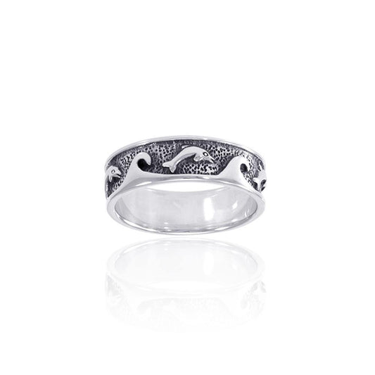 Dolphin and Waves Silver Band TR219