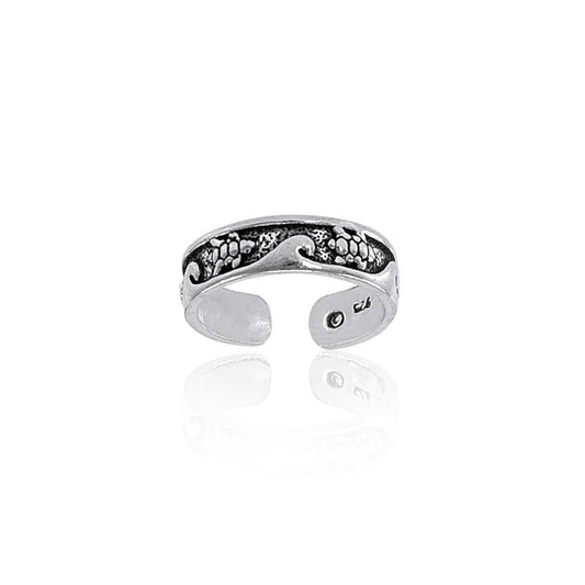 Turtle and Waves Silver Toe Ring TR608