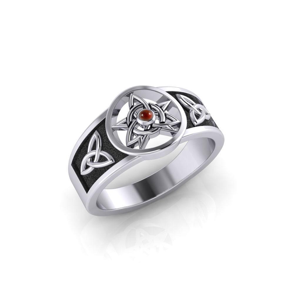 Celtic Trinity Pentacle ~ Sterling Silver Ring with Gemstone TRI058 Ring