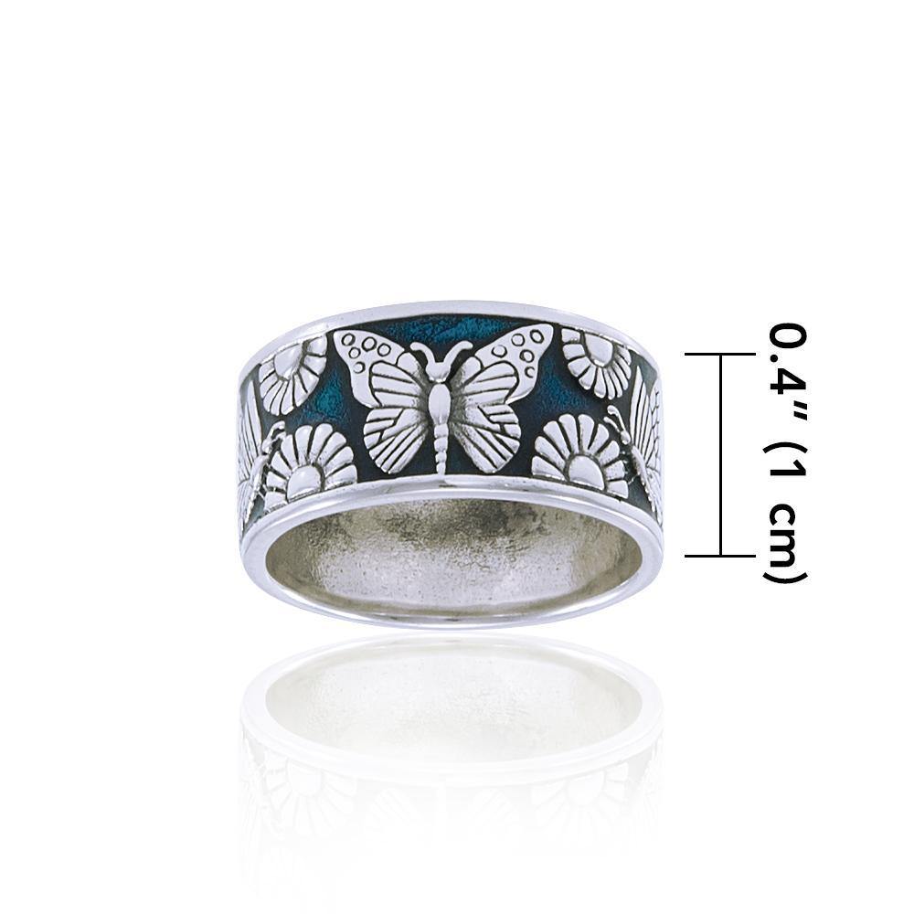 In a multicolored world of flowers and butterflies ~ Sterling Silver Jewelry Ring TRI104 Ring