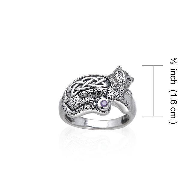 Drawn to the interesting Celtic Cat ~ Sterling Silver Jewelry Ring with Gemstone TRI141 Ring