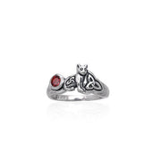 Our revered companion ~ Sterling Silver Jewelry Celtic Cat Ring with Gemstone TRI142 Ring