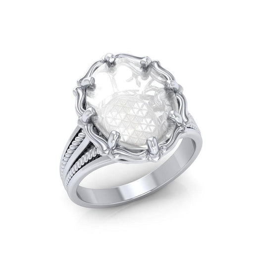 Flower of Life Sterling Silver Ring with Genuine White Quartz TRI1718 Ring