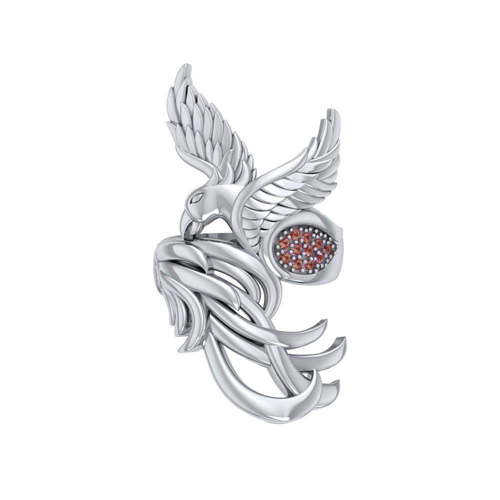 Alighting breakthrough of the Mythical Phoenix ~ Sterling Silver Ring with Gemstone Accents TRI1740 Ring