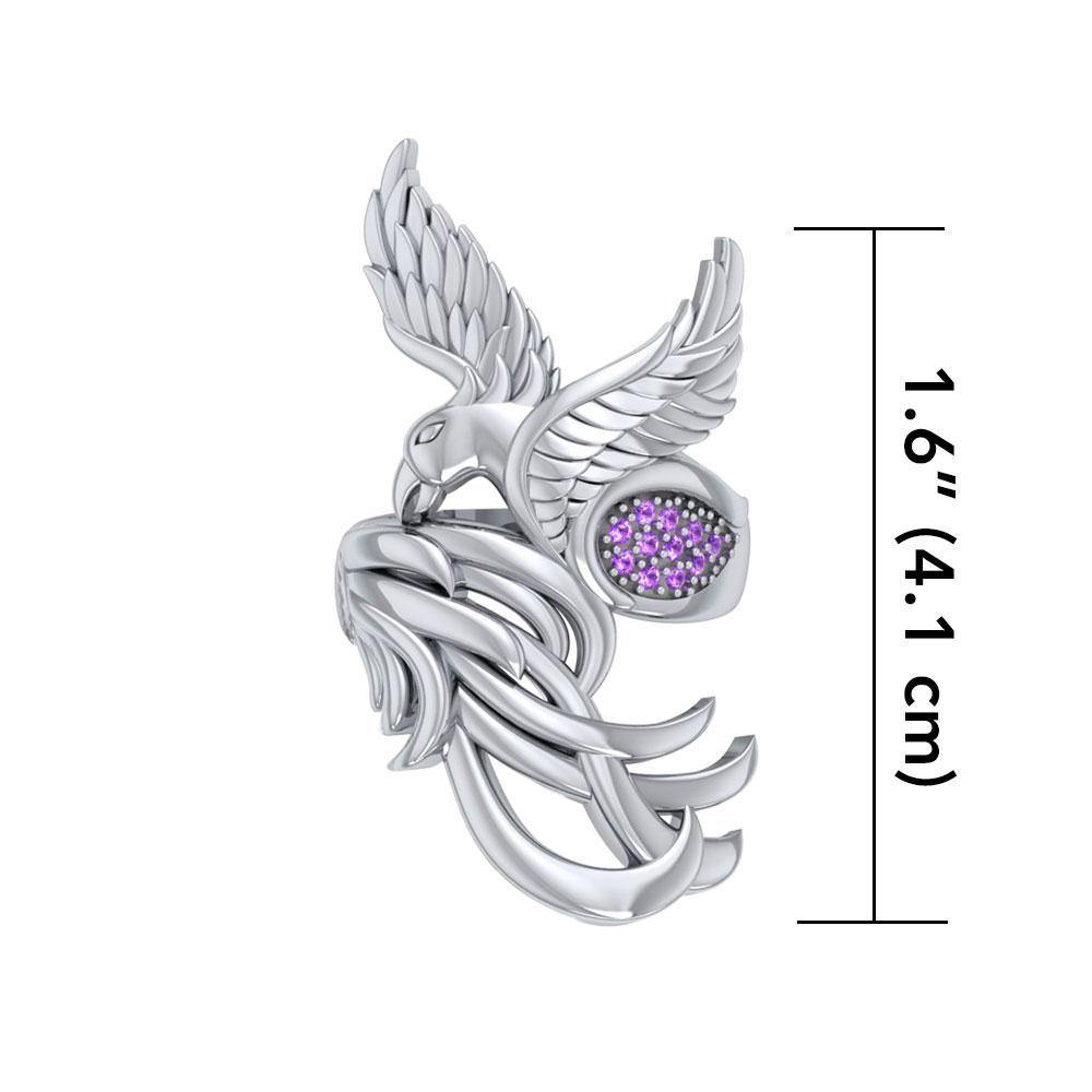 Alighting breakthrough of the Mythical Phoenix ~ Sterling Silver Ring with Gemstone Accents TRI1740 Ring