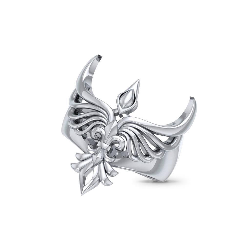 Phoenix with Fleur De Lis Sterling Silver Ring TRI1742 Ring
