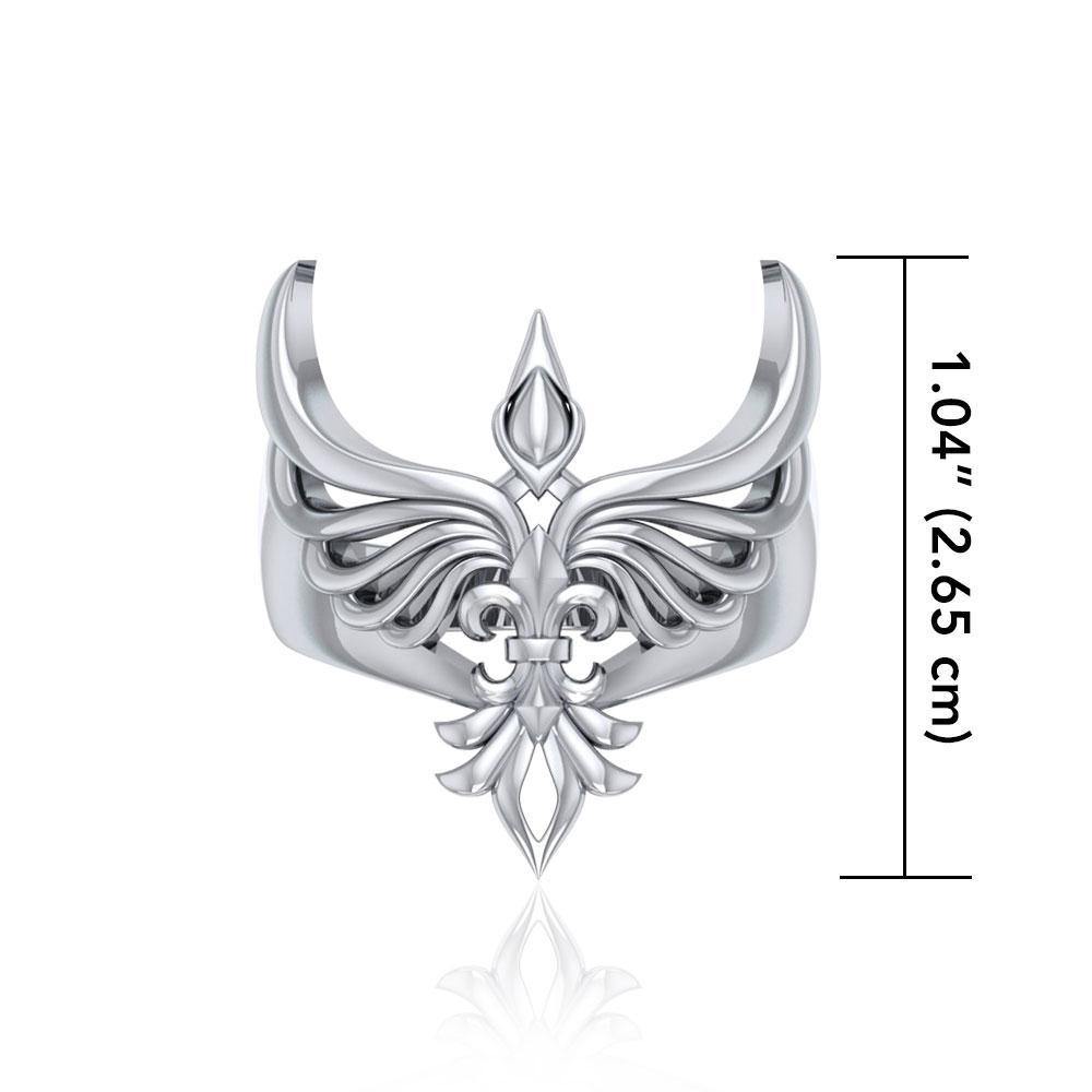 Phoenix with Fleur De Lis Sterling Silver Ring TRI1742 Ring
