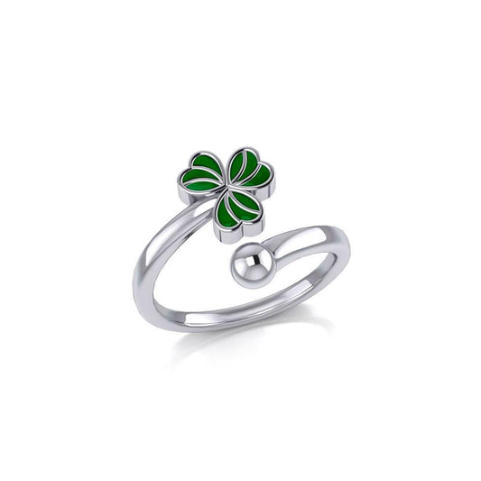 Enamel Shamrock Clover Silver Wrap Ring TRI1749 Ring
