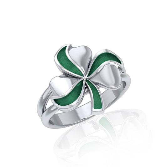Lucky Shamrock Clover Silver Ring with Enamel TRI1773 Ring