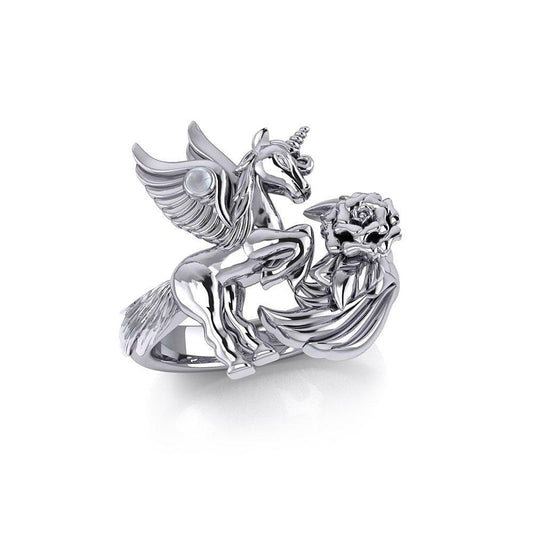 Enchanted Sterling Silver Mythical Unicorn Ring with Gemstone TRI1829 Ring