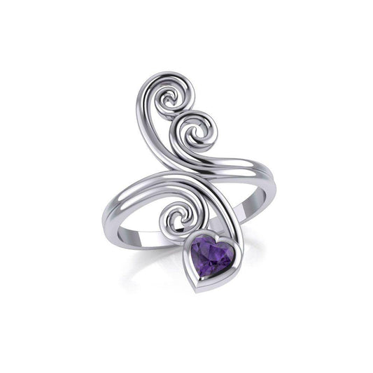 Modern Abstract Silver Ring with Heart Gemstone TRI1921 Ring