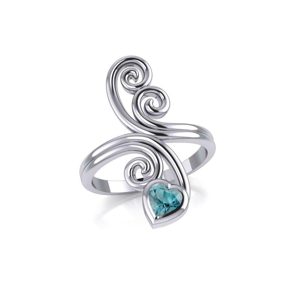 Modern Abstract Silver Ring with Heart Gemstone TRI1921 Ring