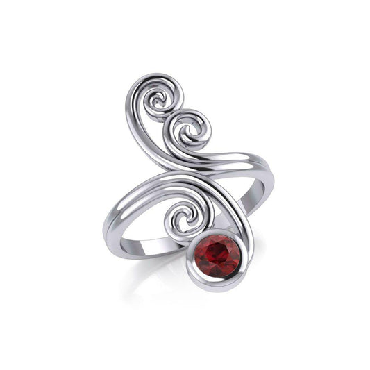 Modern Abstract Silver Ring with Round Gemstone TRI1922 Ring